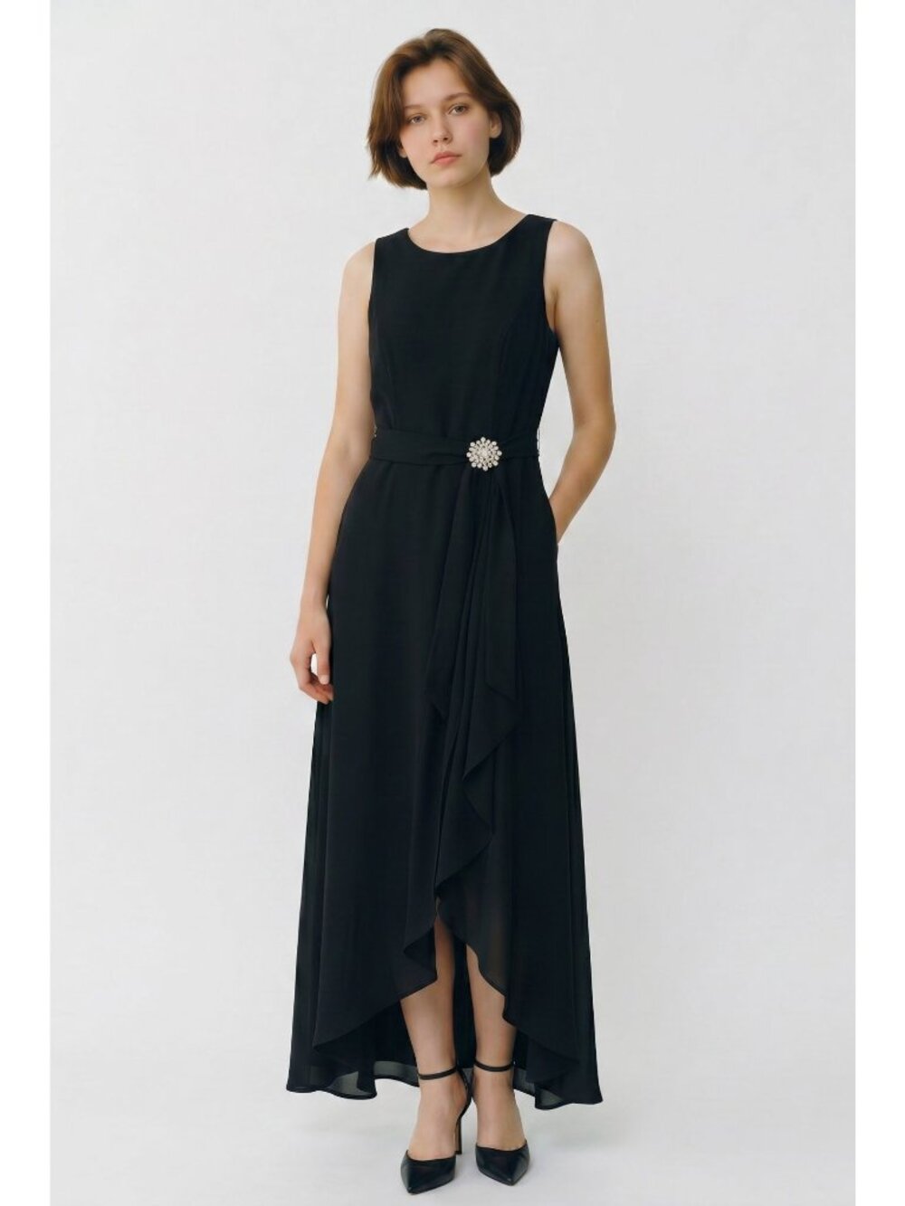 Lyman By Frank Lyman Black Sleeveless High-Low Evening Dress With Rhinestone - Picture 2 of 4